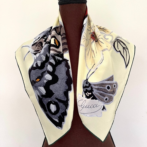 New Gucci Scarf Logo Kris Knight Butterfly Flora Silk Wrap with Gucci Gift Box